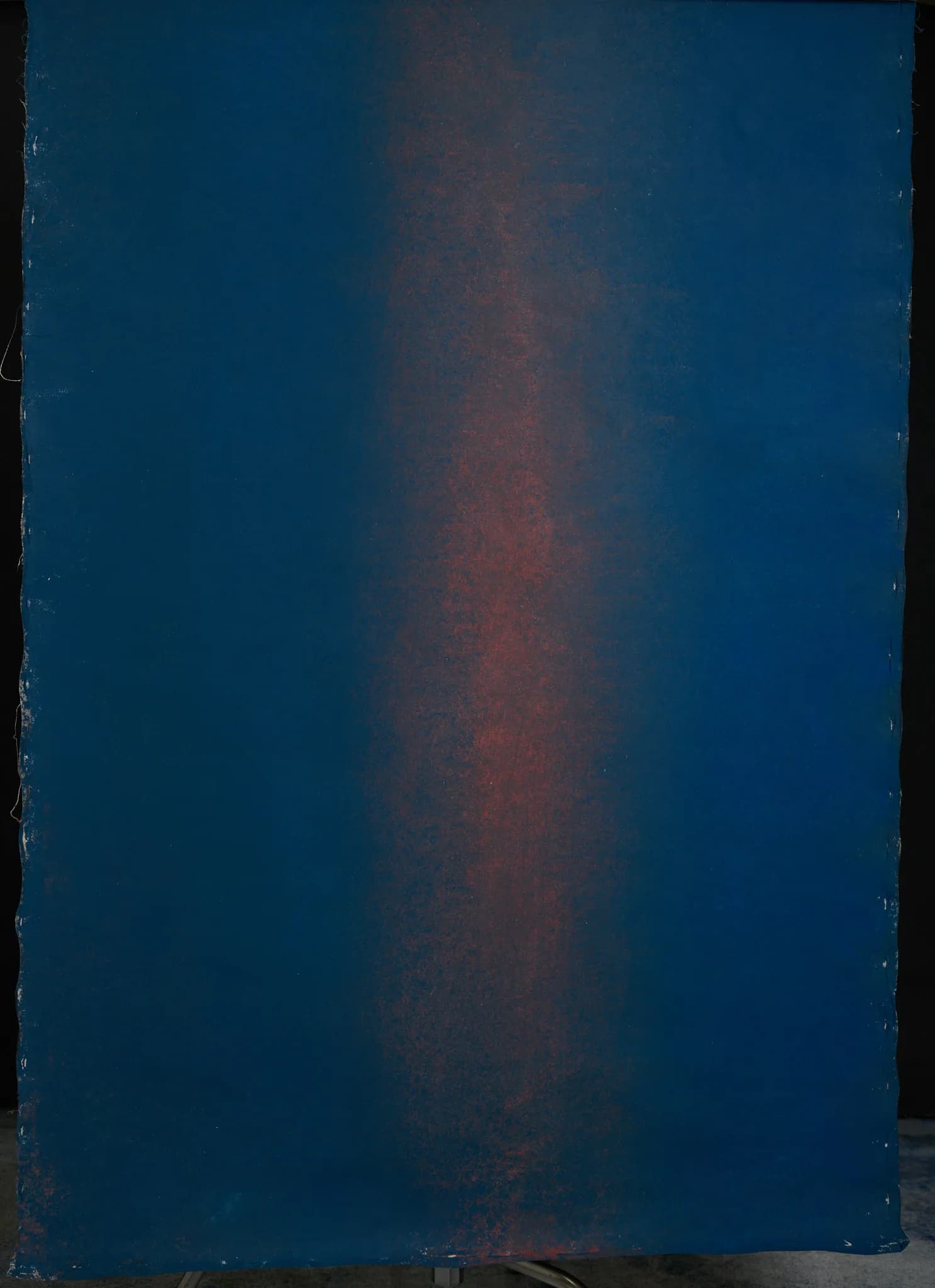 Midnight Ember deep blue hand painted canvas backdrop with a red glow down the centre, 122x180cm, full view