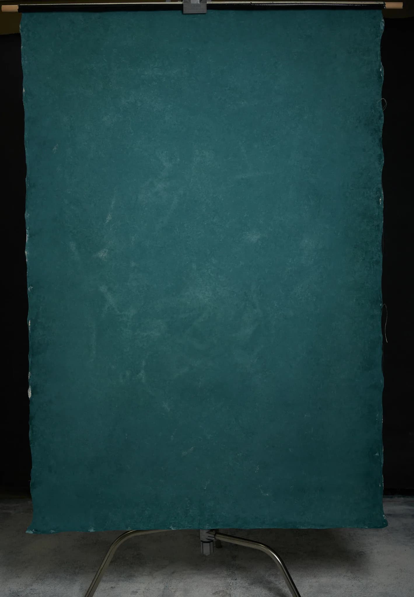 Lagoon Sage mid teal blue-green hand painted canvas backdrop 122x180cm, painted side, full view