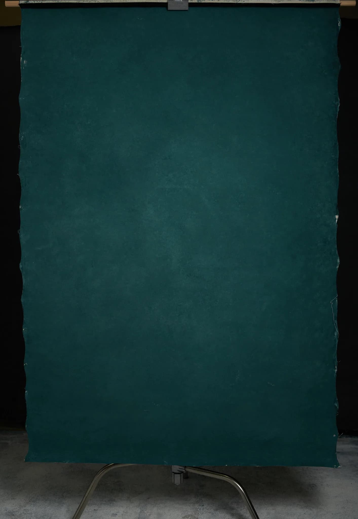 Petrol Sage deep teal blue-green hand painted canvas backdrop 122x180cm, painted side, full view