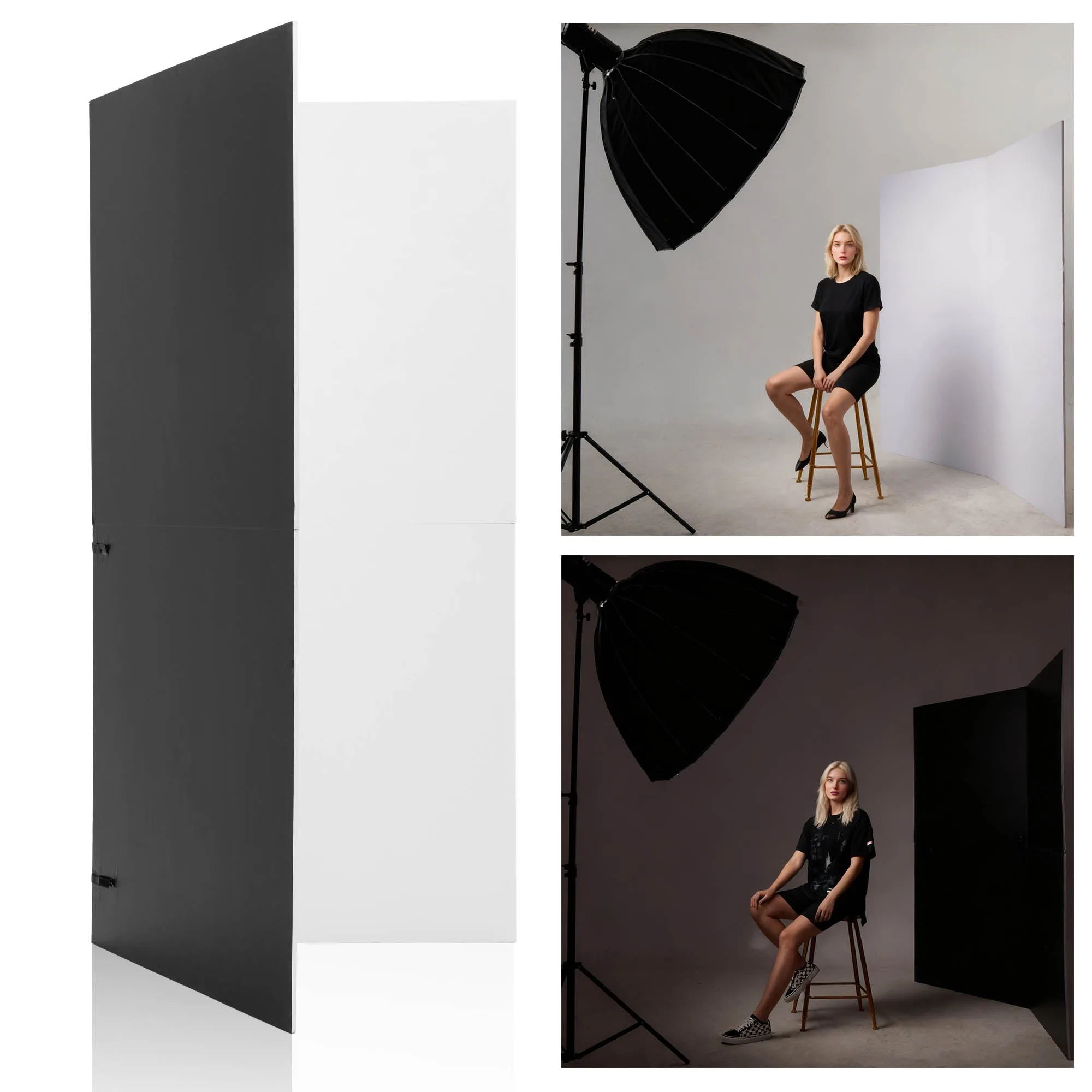1x2m Dual-Sided Black-and-White Portable Foldable V-Flat Panel — photography studio equipment