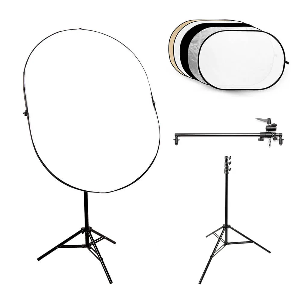 5-in-1 Collapsible Reflector Board (80x120cm) with Reflector Arm & Stand Kit — photography studio equipment