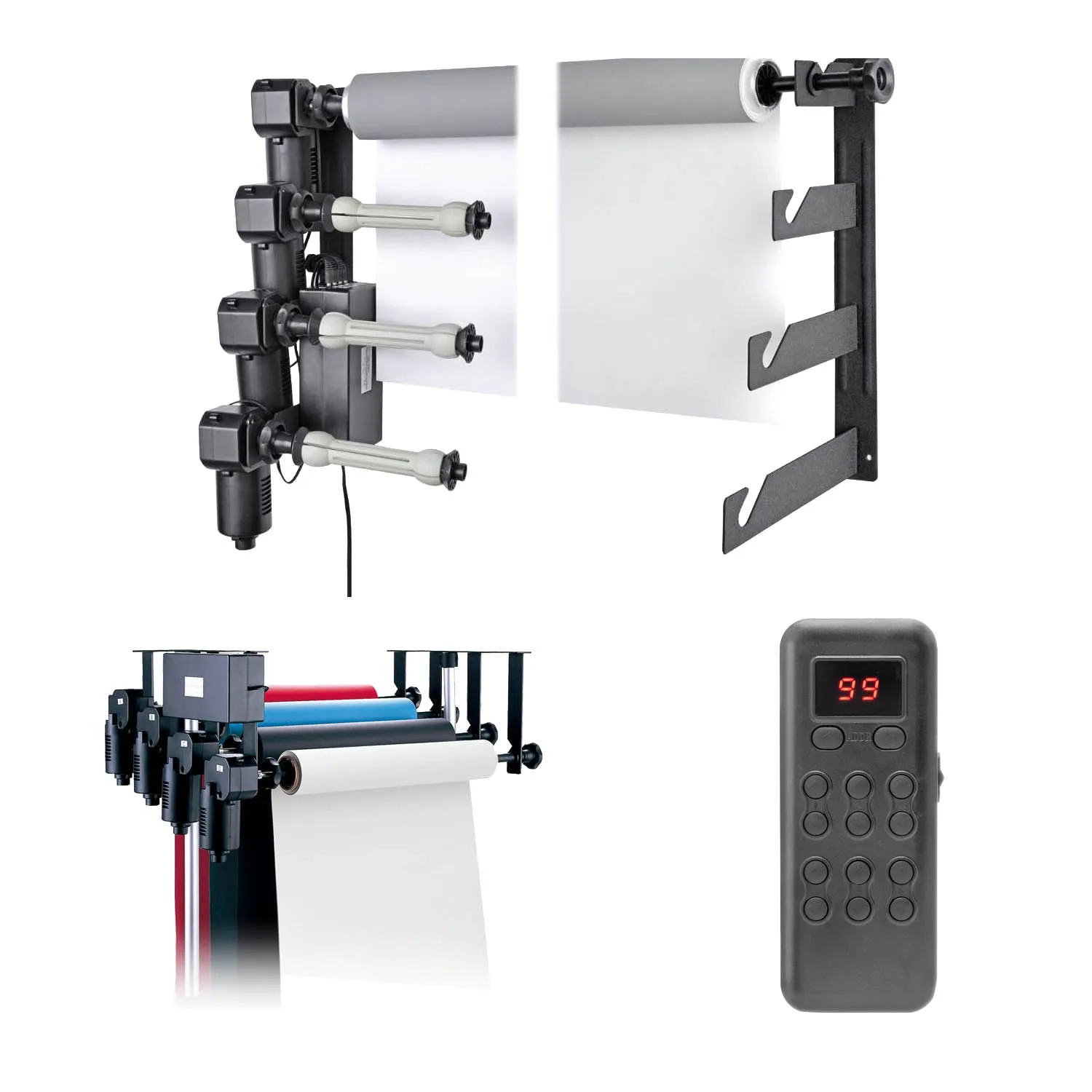 Motorised Quad Background Expansion-Drive Set for Seamless Paper or Vinyl Backgrounds — photography studio equipment